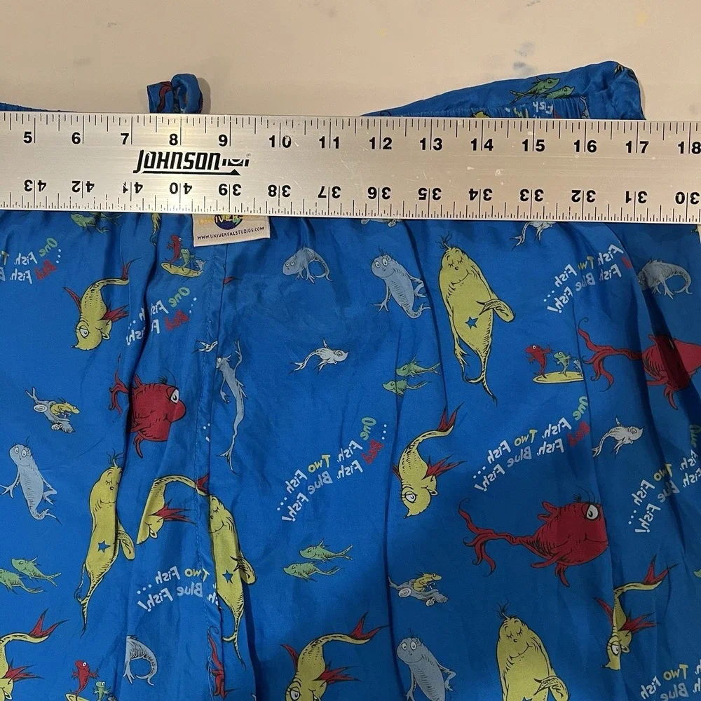 Dr. Seuss‎ Womens Whimsical Silk Pajama Pant Set M Vtg Novelty One Fish Two Fish
